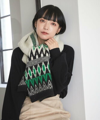 【SALE/50%OFF】LOWRYS FARM (W)ノルディックガラストール ローリーズファーム ファッション雑貨 マフラー・ストール・ネックウォーマー グリーン ベージュ