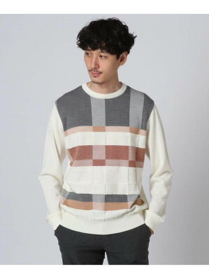【SALE/40%OFF】TAKEO KIKUCHI ブロッキングチェックニットプルオーバー タケオキクチ ニット ニットその他 グレー ブラウン ネイビー【送料無料】