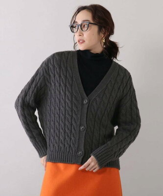 【SALE/52%OFF】UNTITLED ウールミックス ケーブルニットカーディガン アンタイトル トップス カーディガン グレー オレンジ【送料無料】