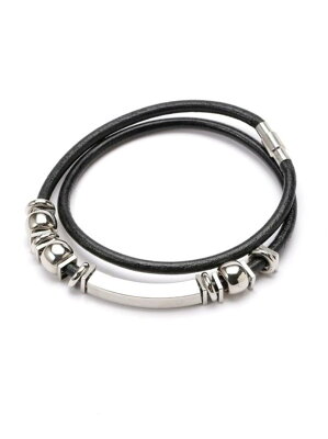 【SALE/50%OFF】BARK ACCESSORY レザーコンビスクエアパイプビーズブレス ナノユニバース アクセサリー ブレスレット ブラック ブラウン