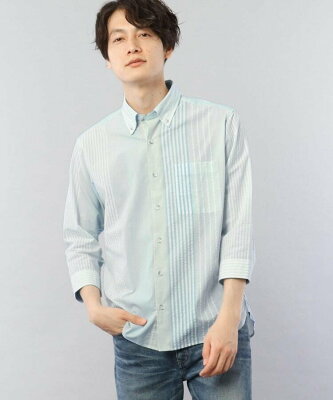 【SALE/57%OFF】TAKEO KIKUCHI マルチストライプ サッカー 7分袖シャツ タケオキクチ トップス シャツ・ブラウス ベージュ ネイビー【送料無料】