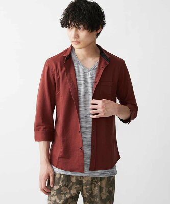 MK MICHEL KLEIN homme カノコ七分シャツ ミッシェルクランオム トップス シャツ・ブラウス ブラウン ブルー ホワイト グレー【送料無料】
