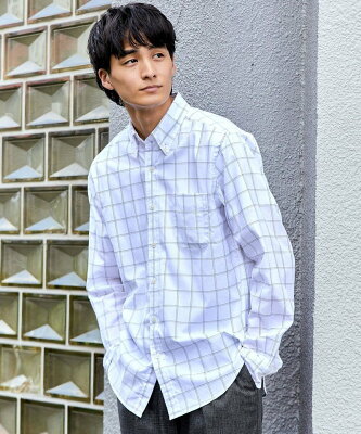 UNITED ARROWS green label relaxing ナチュラルフィット ビエラ ボタンダウン ウィンドウペーン シャツ OVLG ユナイテッドアローズ グリーンレーベルリラクシング シャツ/ブラウス 長袖シャツ ホワイト ベージュ ブラウン ネイビー【送料無料】