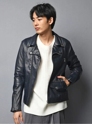 JACKROSE JE UK LAMB LEATHER EX DOUBLE RIDERS ジャックローズ コート/ジャケット ライダースジャケット/レザージャケット ネイビー ブラック【送料無料】