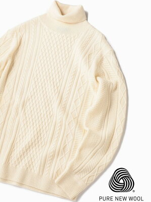 SHIPS SC:WOOLMARKミドルゲージランダム/アランタートルネックニット シップス ニット 長袖ニット ホワイト ブラック ブラウン【送料無料】