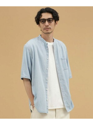 【SALE/50%OFF】LB.03 Section LB.03/デニムバンドカラーギャザーシャツ ナノユニバース シャツ/ブラウス シャツ/ブラウスその他 ブルー【RBA_E】【送料無料】