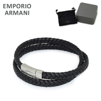 エンポリオ アルマーニ ブレスレット EGS2176040 シルバー/ブラック レザー EMPORIO ARMANI アクセサリー メンズ 【送料無料(※北海道・沖縄は1,000円)】
