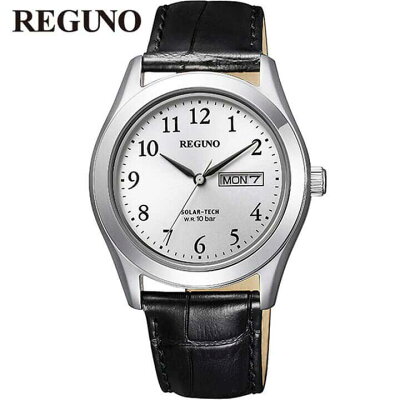 【送料無料】シチズン レグノ 腕時計 メンズ ソーラー KM1-211-10 CITIZEN REGUNO 国内正規品 ソーラーテック 革ベルト レザー 10気圧防水 日付カレンダー ビジネス シルバー ブラック 誕生日プレゼント 男性 バレンタイン ギフト ブランド