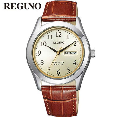 シチズン レグノ 腕時計 メンズ ソーラー KM1-211-30 CITIZEN REGUNO 国内正規品 ソーラーテック レザー 革ベルト ソーラー 茶 ブラウン 銀 シルバー 商品到着後レビューを書いて3年保証 誕生日プレゼント 男性 卒業祝い 入学祝い ギフト