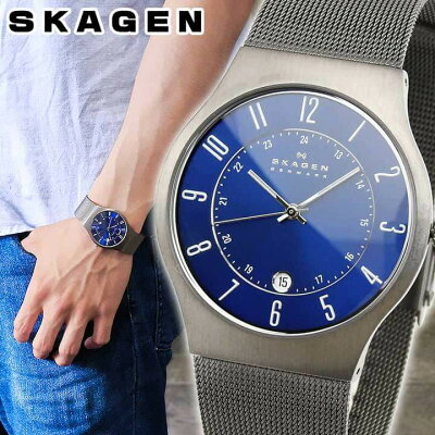 【送料無料】SKAGEN スカーゲン 233XLTTN グレー×ネイビーメンズ 腕時計 ウルトラスリム チタンケース ステンレスバンド 北欧デザイン 誕生日プレゼント 男性 バレンタイン ギフト