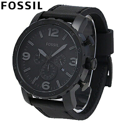 FOSSIL フォッシル 腕時計 時計 メンズ 男性 アナログ クオーツ 電池 クロノグラフ 日付 デイト 大き目 NATE ネイト カジュアル ビジネス 仕事 防水 レザー 革 オールブラック 黒 JR1354プレゼント ギフト 1年保証 送料無料