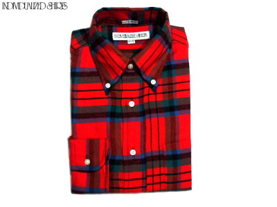 【期間限定50%OFF!】INDIVIDUALIZED SHIRTS(インディビジュアライズド シャツ)/L/S STANDARD FIT B.D. FLANNEL CHECK SHIRTS(フランネルボタンダウンシャツ)/red x green