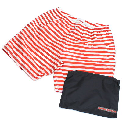 プラダ PRADA メンズ−スイムウエア ブランド ポーチ付き UB304 1MX5 F0D56 SCARLATTO レッド系 ホワイト系 pants-01 旅行