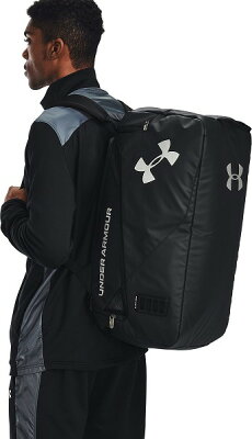 公式 アンダーアーマー UNDER ARMOUR UA ユニセックス トレーニング コンテイン デュオ ダッフル Mサイズ 1361226 バッグ バックパック ダッフルバッグ リュック ショルダーバッグ ボストンバッグ 2way メンズ レディース 撥水 50L ナイロン ブラック シルバー 大容量 カバン