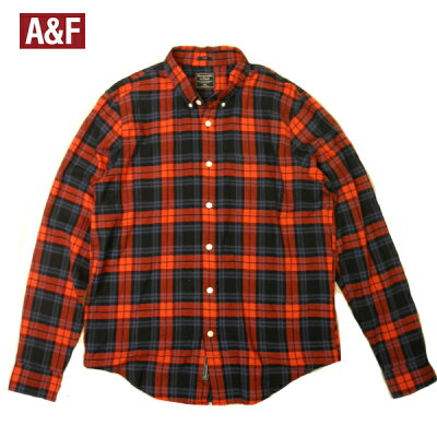 アバクロ チェックネルシャツ ボタンダウン Abercrombie&Fitch 長袖 ポケットあり レッド×ネイビー メンズ 大きいサイズ XXLビッグサイズ 送料無料 送料込み
