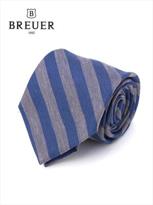 【決算セール20%OFF】【国内正規品】 Breuer ブリューワー レジメンタルストライプ ネクタイ ブルー 277-59942-080 イタリア製 シルク 麻 (10-20%OFF)