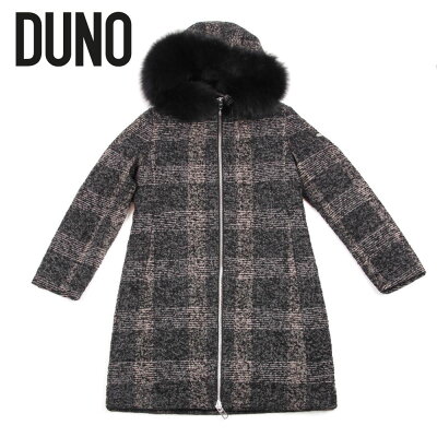 【30%OFFセール】DUNO デュノ ブルーフォックスファー チェック柄 ダウンコート ジップアップ 0259-JULIC ブラック 国内正規品 レディース