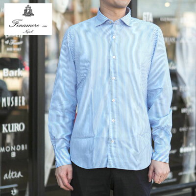 【30%OFFセール】【国内正規品】FINAMORE フィナモレ シャツ A9033 BALI ストライプ カッタウェイ FM192UAA9033BALU ライトブルー ホリゾンタルカラー