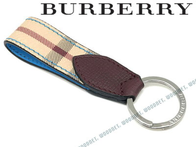 BURBERRY キーホルダー バーバリー メンズ ヘイマーケットチェック&ツートンレザー キーリング ブルー×チェック柄 キーケース 4065213-BLUE ブランド