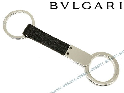 BVLGARI キーホルダー ブルガリ メンズ マン ブラック×シルバー キーケース BB MAN キーリング 282704 型押しレザー ブラック ブランド