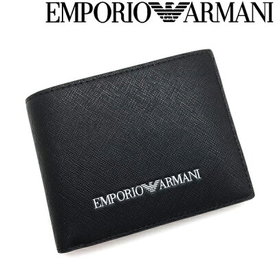 EMPORIO ARMANI 2つ折り財布 エンポリオアルマーニ メンズ&レディース 小銭入れあり ロゴ レザー ブラック Y4R165-Y020V-81072 ブランド