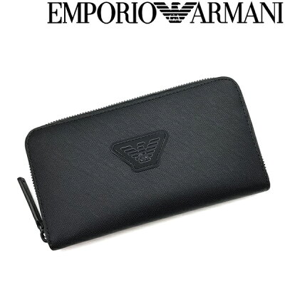 EMPORIO ARMANI ジップアラウンド長財布 エンポリオアルマーニ メンズ&レディース ロゴ型押しPVCレザー ブラック YEME49-Y019V-81072 ブランド