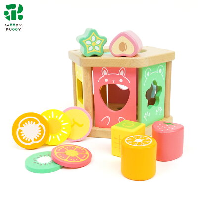 型はめパズル 知育玩具 はじめてのつみき もぐもぐボックス【知育 つみき 積み木 子ども 木製 WOODYPUDDY ウッディプッディ おもちゃ パズル 型はめ かたはめ ブロック ポットン落とし 天然木 0歳 1歳 10か月 】