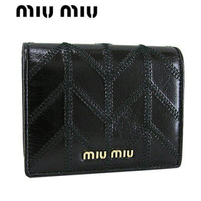 【2020-21秋冬新作】 ミュウミュウ/MIU MIU レディース 2つ折財布/サイフ 5MV204 2DVU (NERO/F0002) ブラック/VIT.SHINE PATCH/パッチワークモチーフ/ウォレット/折財布/フラップ/かぶせ/小物/プレゼント/誕生日/パーティー/バレンタイン/クリスマス/SL