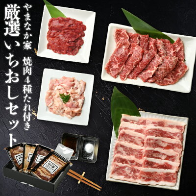 【送料無料!化粧箱入り!】やまなか家 厳選いちおしセット 元祖本だれ付 カルビ ハラミ 牛たん タン ホルモン もつ たれ たれ付き 焼肉 焼き肉 セット BBQ バーベキュー 味付き