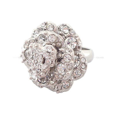 【値下げ!】【ご褒美に★】2012年 CHANEL シャネル カメリア ラインストーン リング 指輪 シルバー #14 シルバー金具 A60223 新品未使用