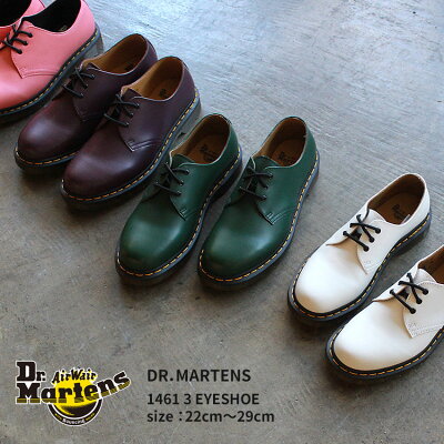 ドクターマーチン 1461 3ホールシューズ DR.MARTENS シューズ メンズ レディース ピンク グリーン ホワイト パープル 1461 3 EYESHOE 26226100 26226300 26072653 26331500 靴 シューズ カジュアル ローカット ブランド 人気 定番