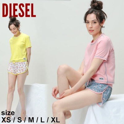 ディーゼル レディース セットアップ ルームウェア DIESEL 半袖 Tシャツ 花柄 ショートパンツ ブランド 上下セット 部屋着 夏 黄色 ピンク プレゼント パジャマ DSLA051350EGAY SALE_8_a