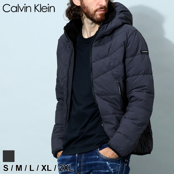 カルバン・クライン カルバンクライン メンズ ジャケット Calvin Klein ブランド アウター ブルゾン フード ボア フルジップ 中綿 キルティング ロゴ グレー 大きいサイズ 定番 タイムレス CKCM155201